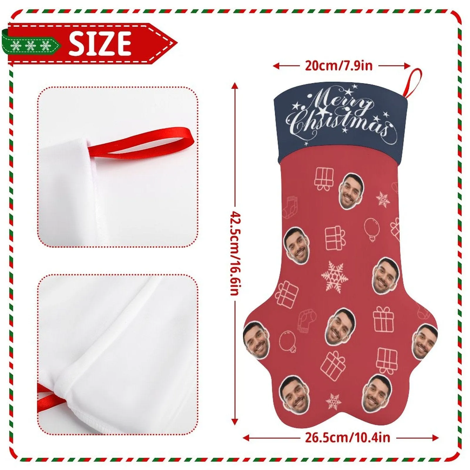 16.6in(L) Plus Size-Custom Face Socks Paw Christmas Stocking Holiday Decor Gifts