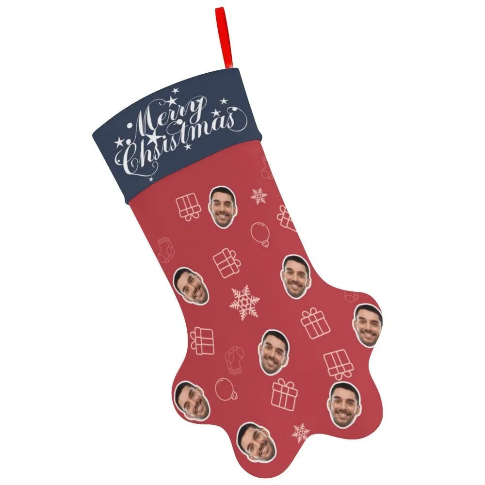 16.6in(L) Plus Size-Custom Face Socks Paw Christmas Stocking Holiday Decor Gifts
