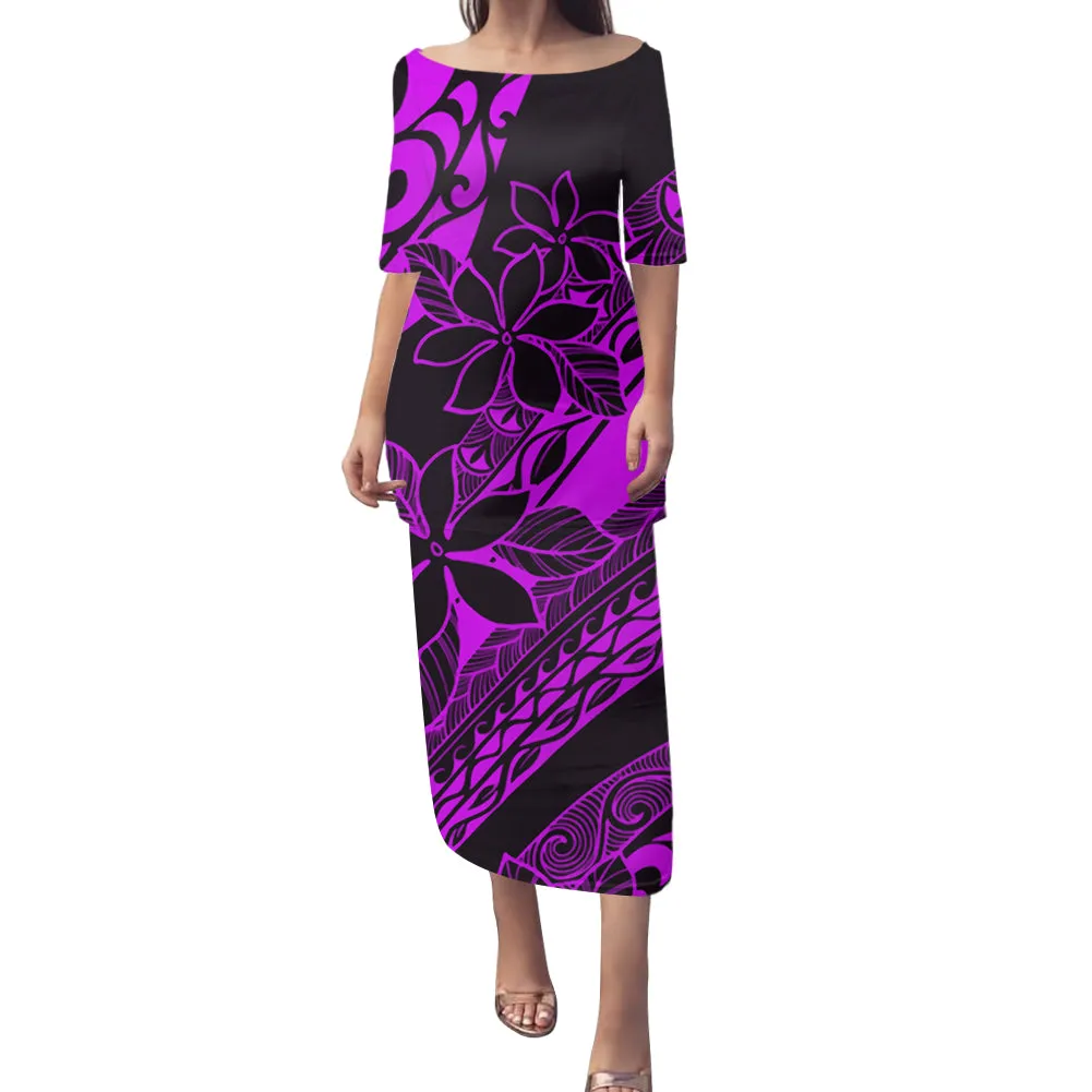 2-piece set Samoan Puletasi Dress Tradition Polynesian Print Mermaid Dresses Off Shoulder Half sleeve Puletasi Dresses for Women