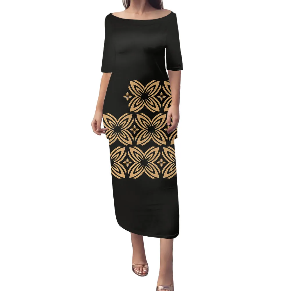 2-piece set Samoan Puletasi Dress Tradition Polynesian Print Mermaid Dresses Off Shoulder Half sleeve Puletasi Dresses for Women