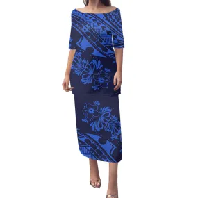 2-piece set Samoan Puletasi Dress Tradition Polynesian Print Mermaid Dresses Off Shoulder Half sleeve Puletasi Dresses for Women