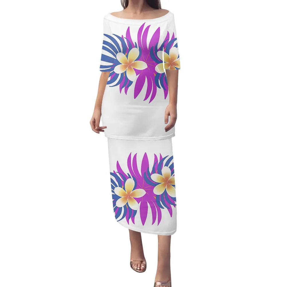 2-piece set Samoan Puletasi Dress Tradition Polynesian Print Mermaid Dresses Off Shoulder Half sleeve Puletasi Dresses for Women