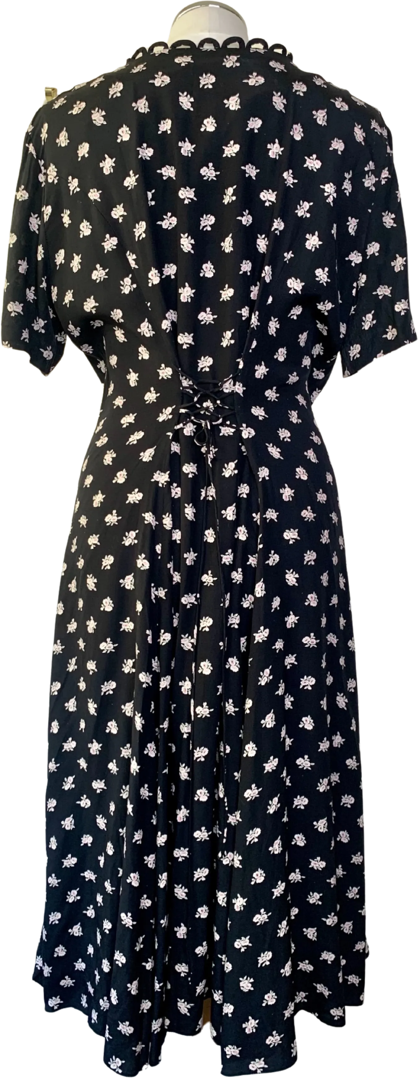 '90s Black Floral Grunge Button Front Maxi Dress by E.D. Michaels