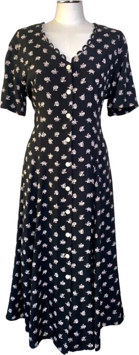 '90s Black Floral Grunge Button Front Maxi Dress by E.D. Michaels