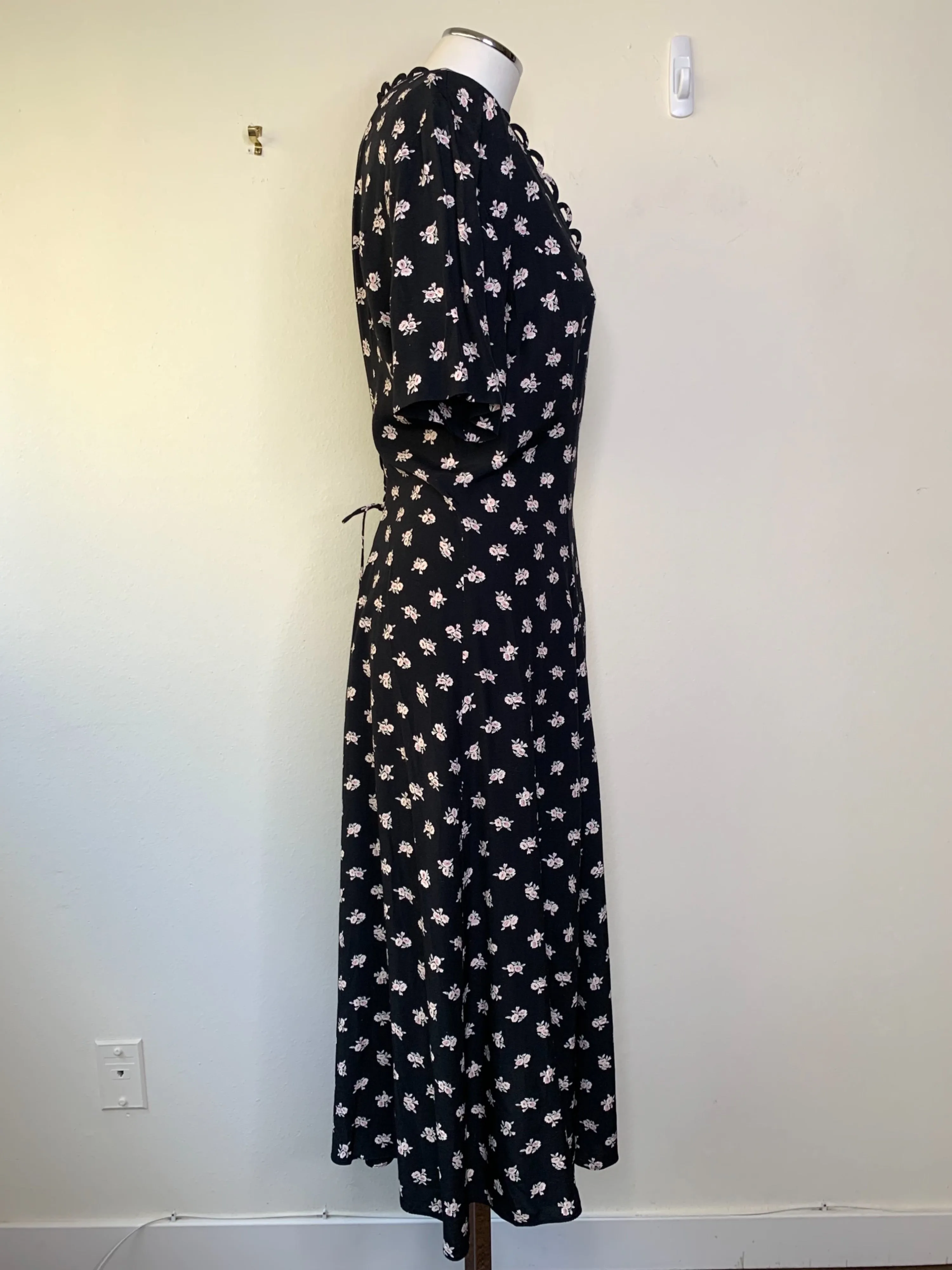 '90s Black Floral Grunge Button Front Maxi Dress by E.D. Michaels