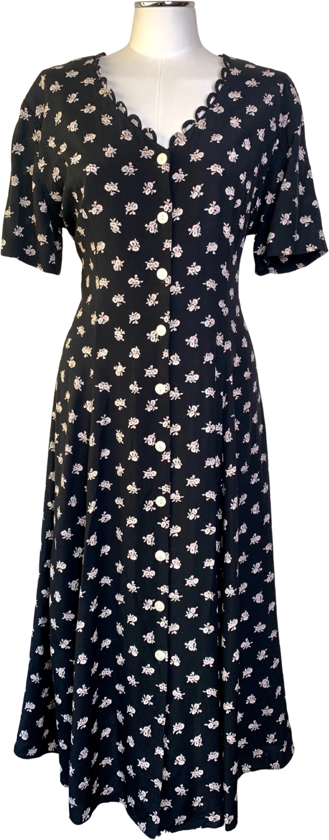 '90s Black Floral Grunge Button Front Maxi Dress by E.D. Michaels