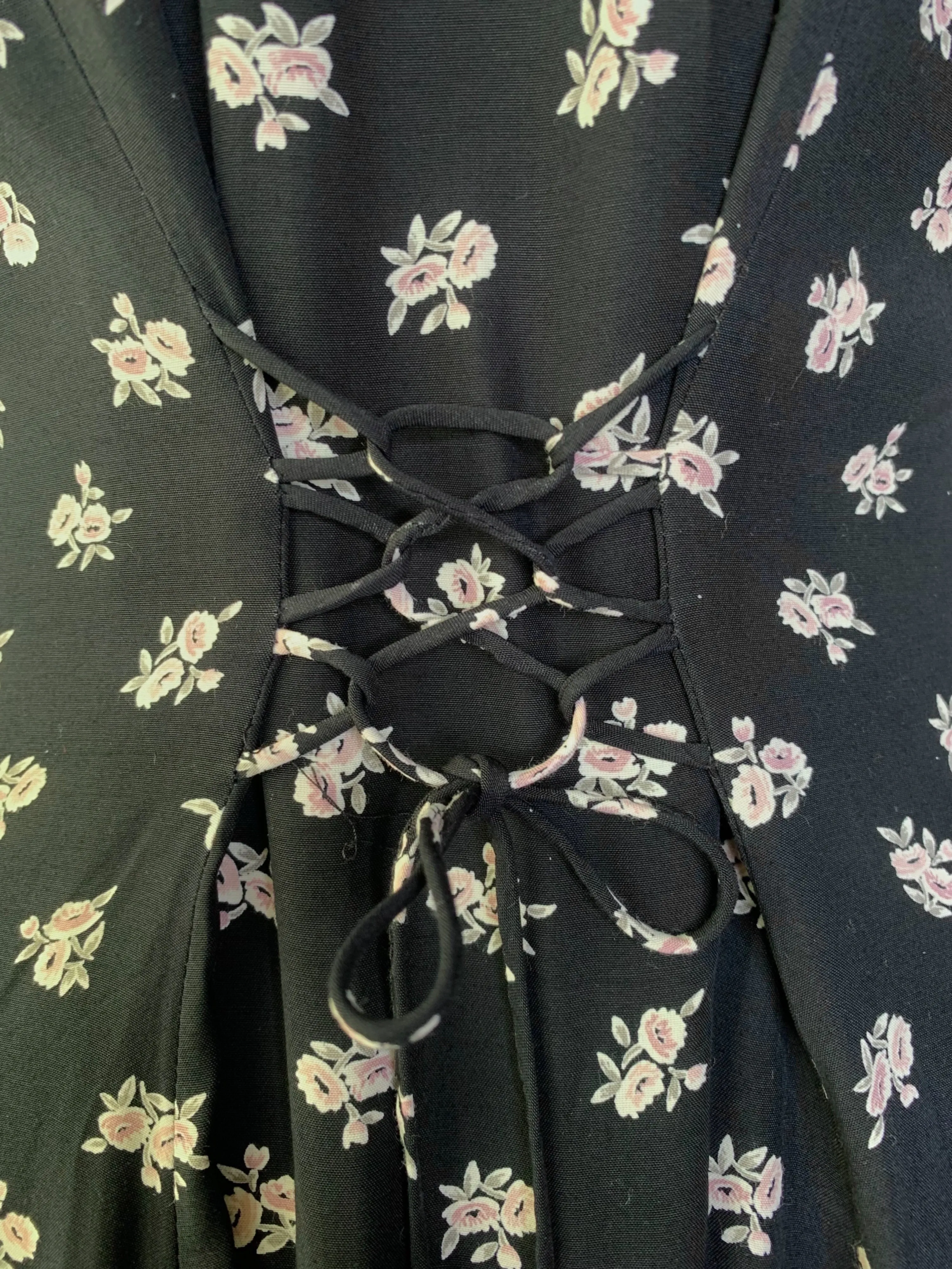 '90s Black Floral Grunge Button Front Maxi Dress by E.D. Michaels