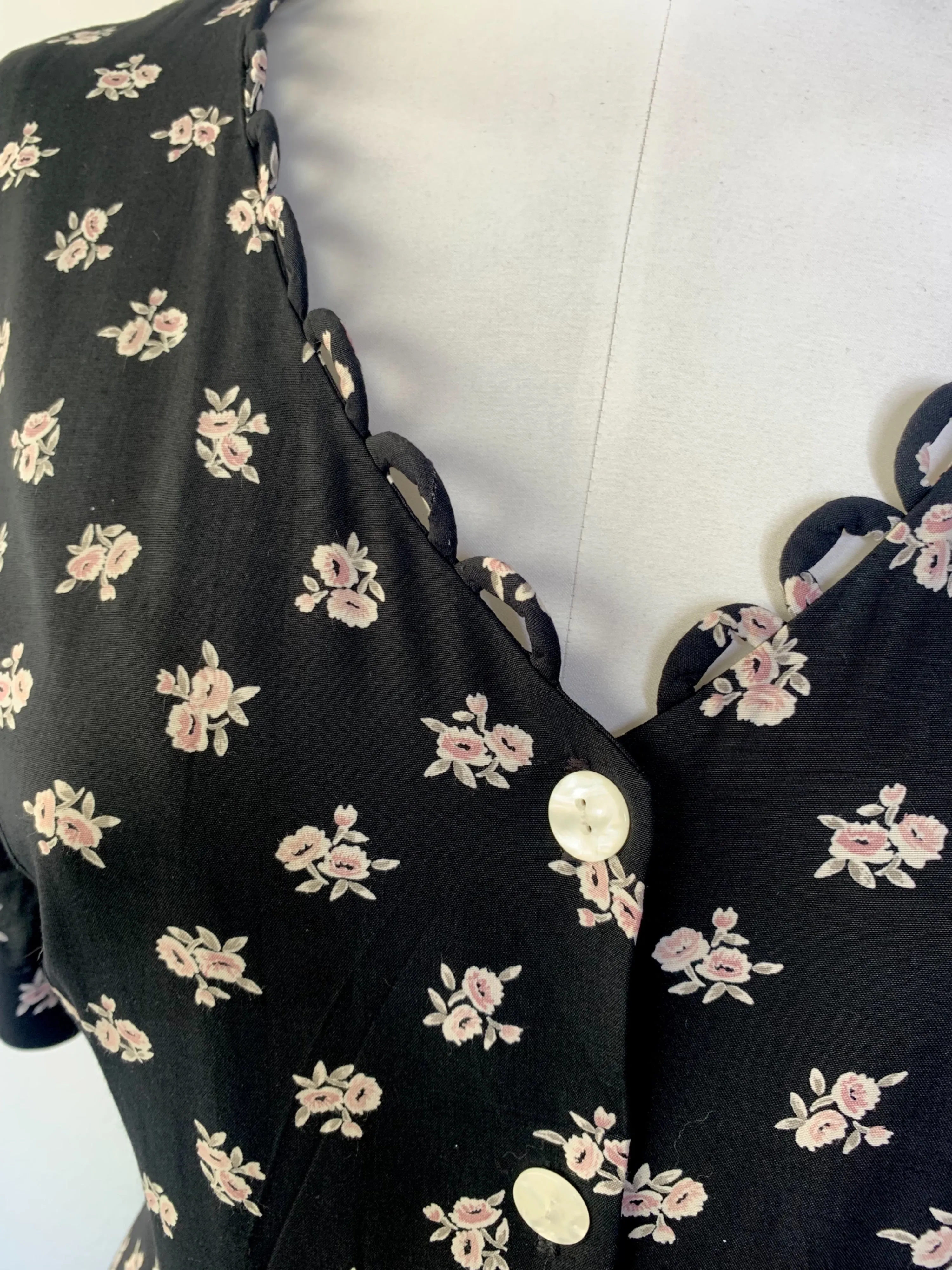 '90s Black Floral Grunge Button Front Maxi Dress by E.D. Michaels