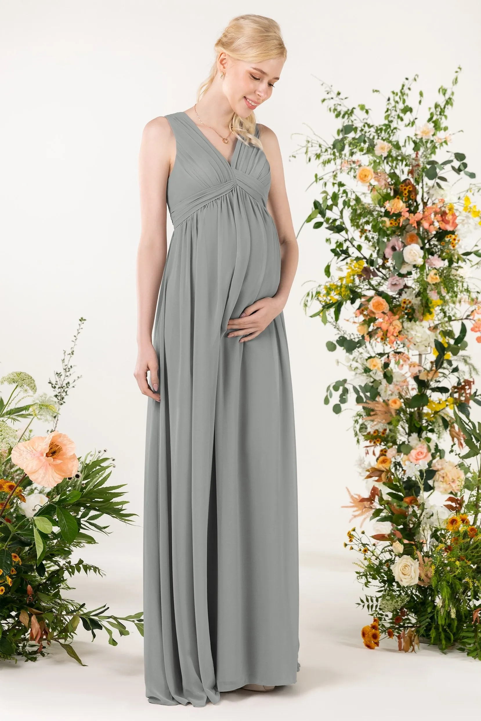 A-Line Sweep-Brush Train Chiffon Bridesmaid Dress CB0455M