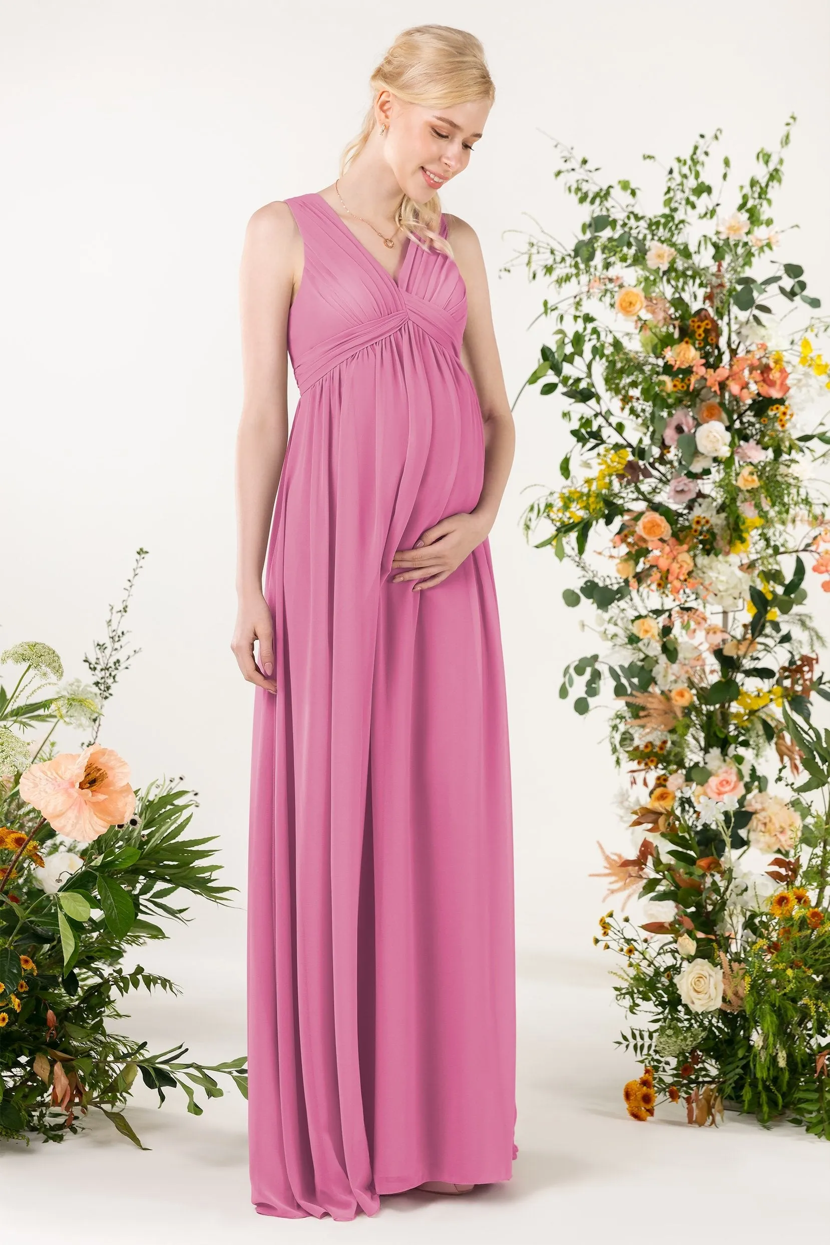 A-Line Sweep-Brush Train Chiffon Bridesmaid Dress CB0455M