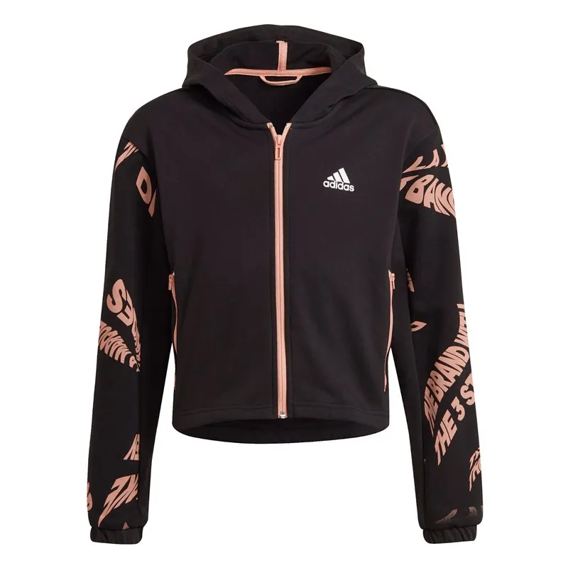 adidas Hooded Cotton Tracksuit - Girls - Black/Ambient Blush