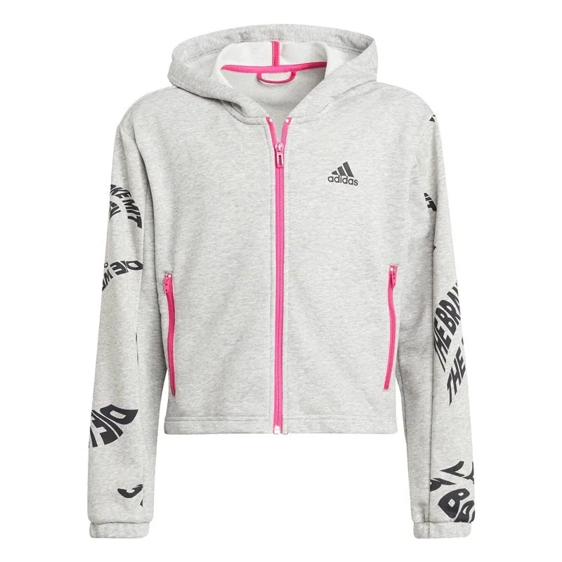 adidas Hooded Cotton Tracksuit - Girls - Medium Grey Heather/Real Magenta