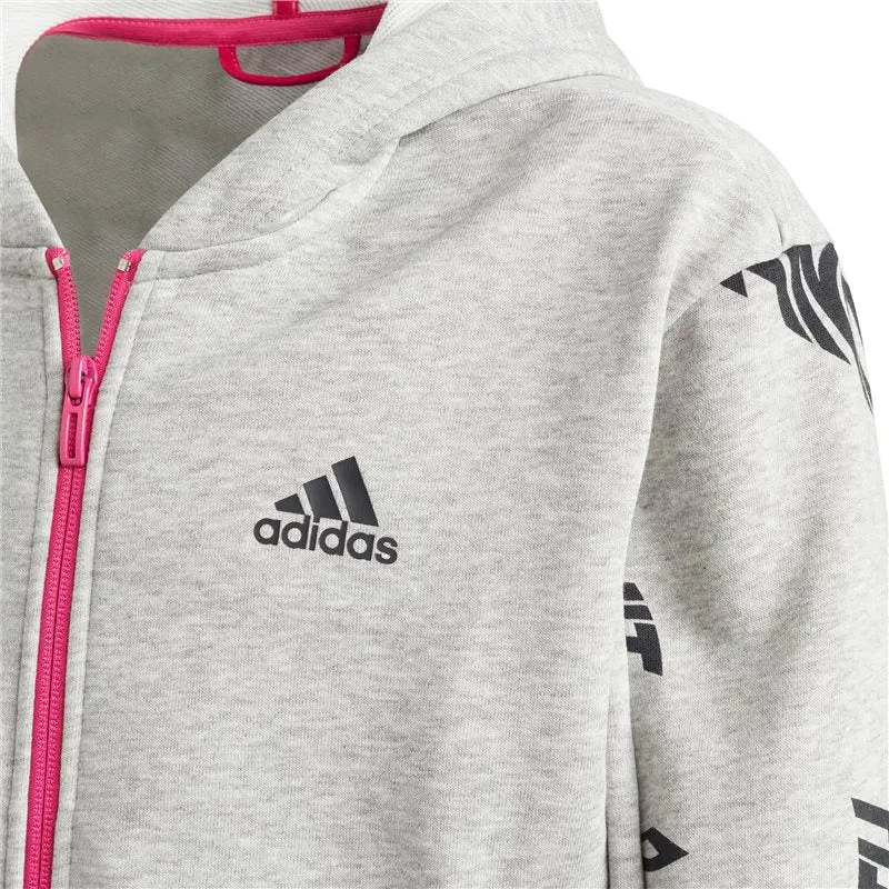 adidas Hooded Cotton Tracksuit - Girls - Medium Grey Heather/Real Magenta