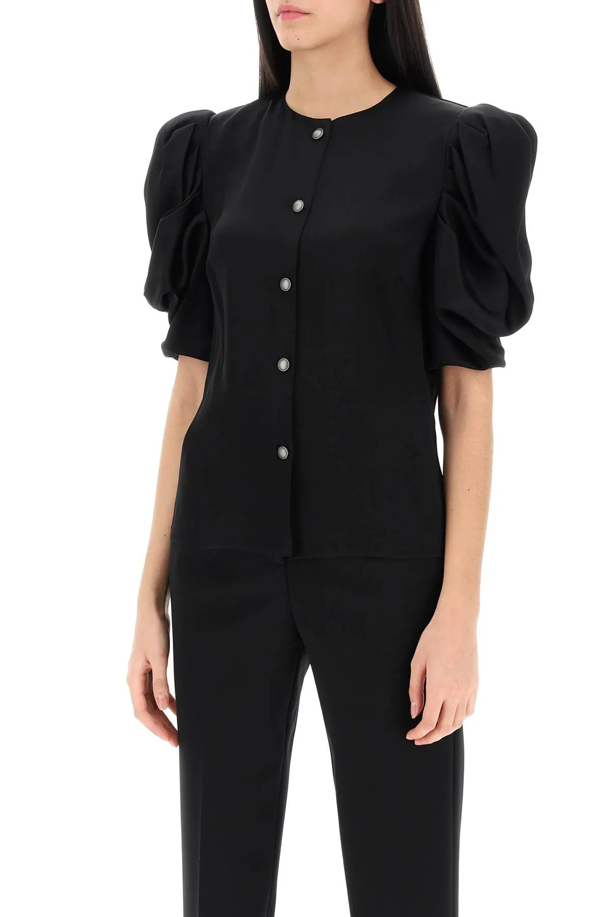 Alessandra Rich Envers Satin Blouse With Bouffant Sleeves (Size - 44)