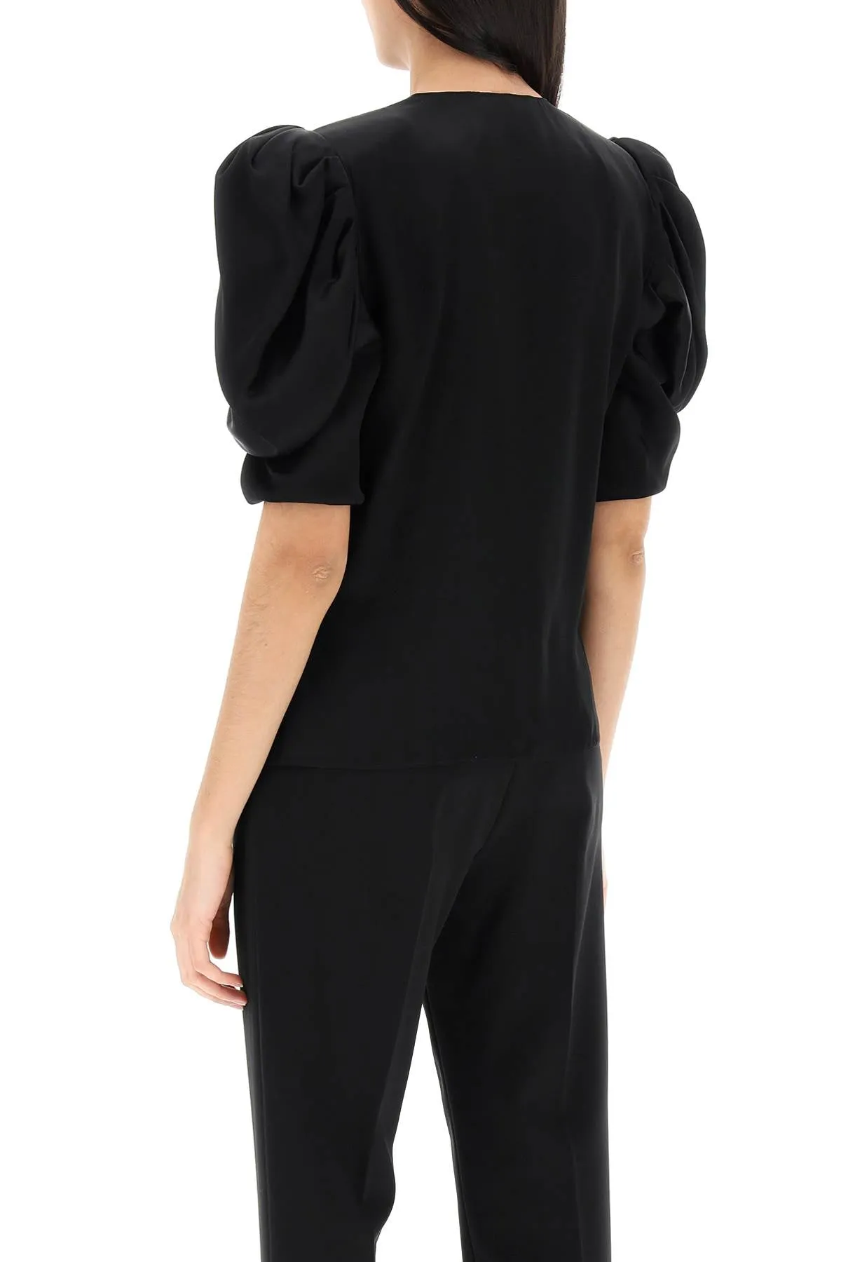 Alessandra Rich Envers Satin Blouse With Bouffant Sleeves (Size - 44)
