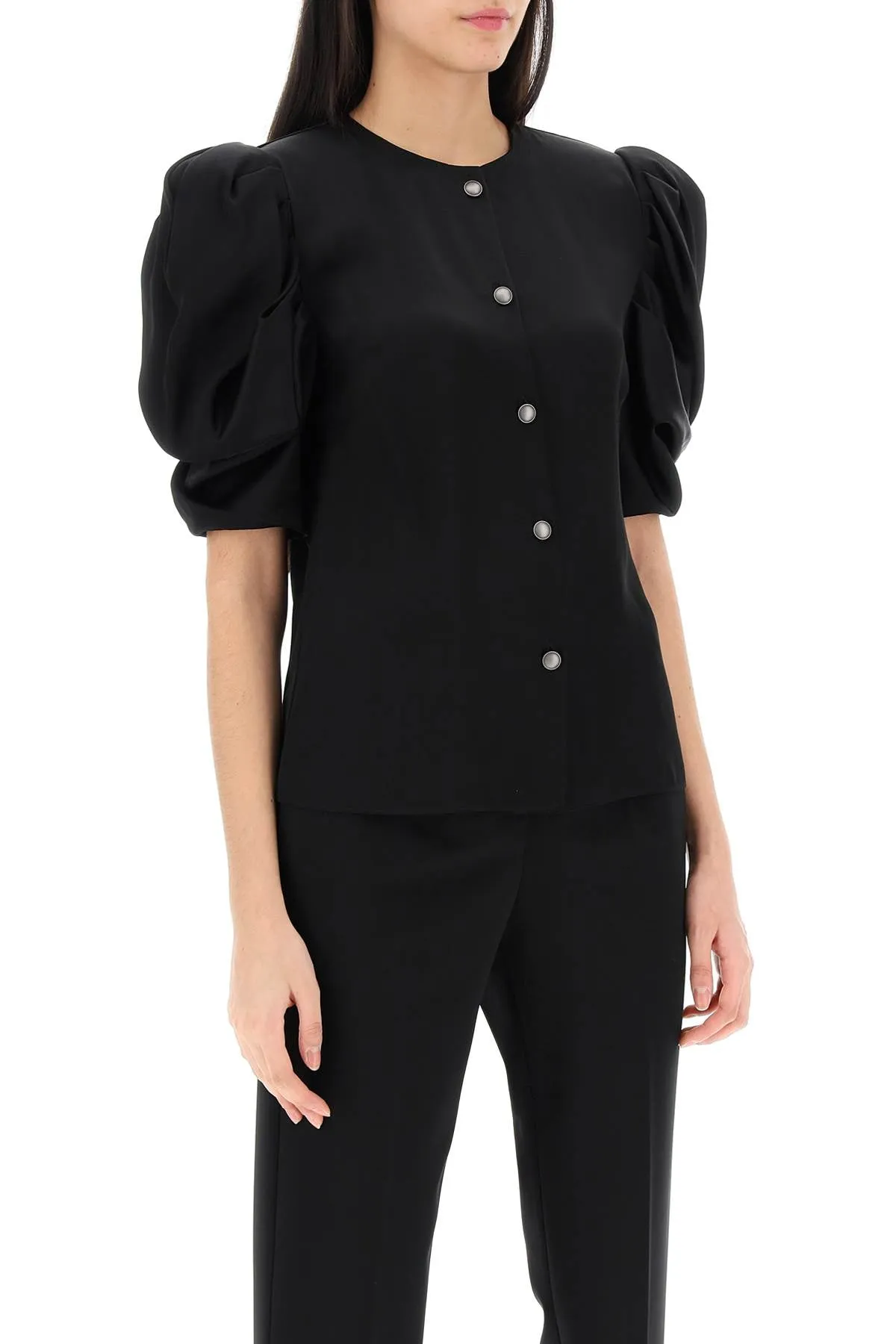 Alessandra Rich Envers Satin Blouse With Bouffant Sleeves (Size - 44)