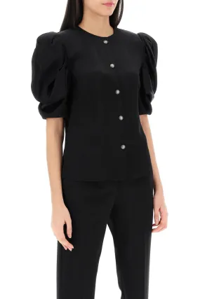 Alessandra Rich Envers Satin Blouse With Bouffant Sleeves (Size - 44)
