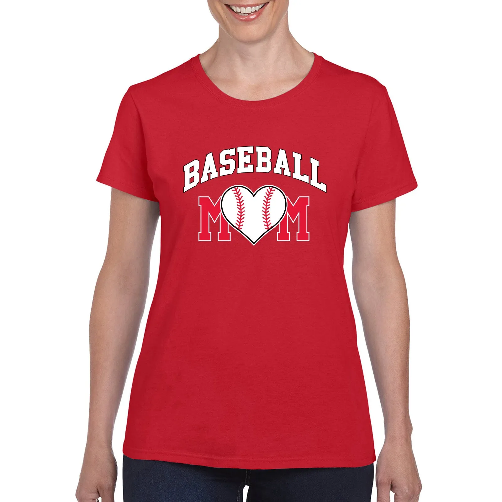 Baseball Mom - Baseball, Mom, Women, Sports, Ladies T-Shirt Basic Cotton - Red