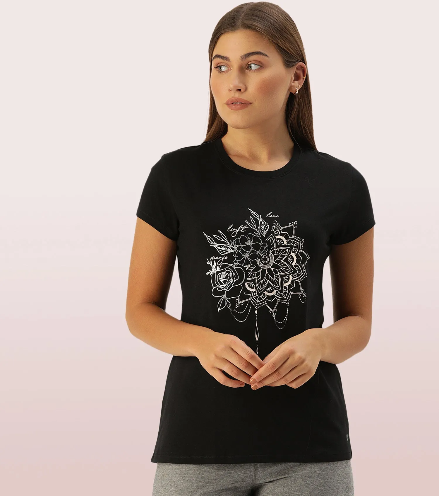 Basic Crew Tee – Graphic Print | Short Sleeve Crew Neck Stretch Cotton Tee