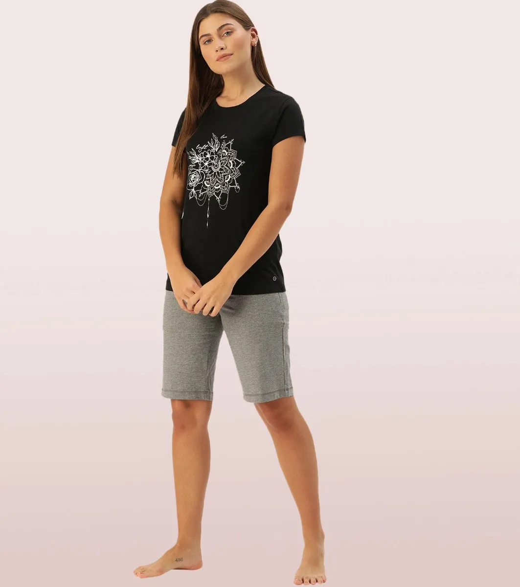 Basic Crew Tee – Graphic Print | Short Sleeve Crew Neck Stretch Cotton Tee