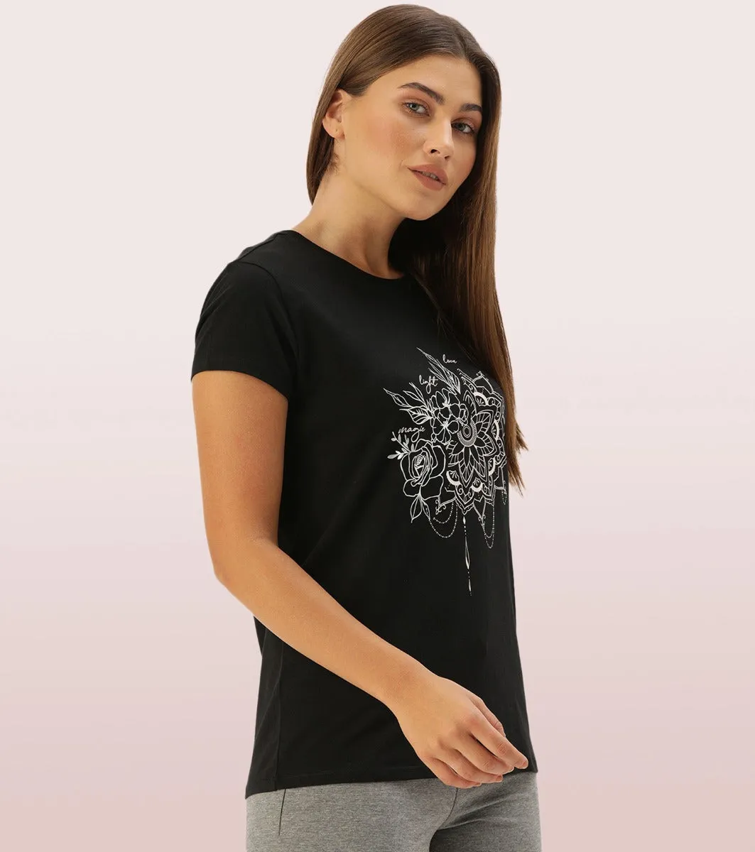 Basic Crew Tee – Graphic Print | Short Sleeve Crew Neck Stretch Cotton Tee