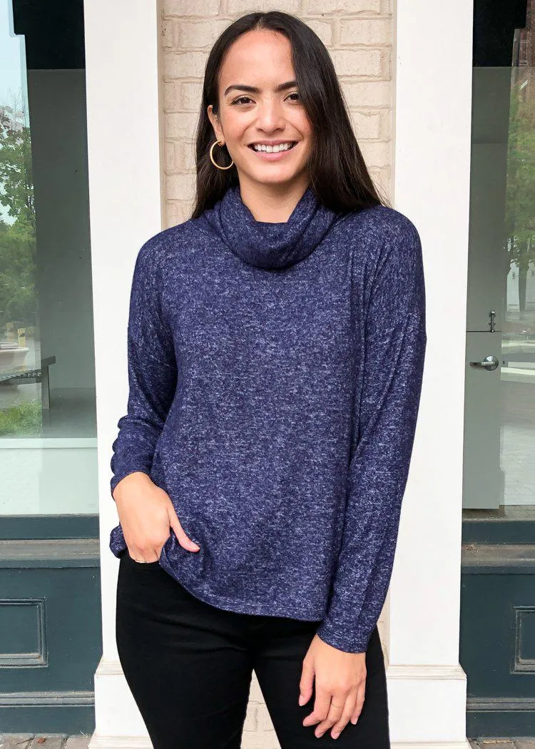 BB Dakota Warm Me Up Marled Cowl Neck Pullover