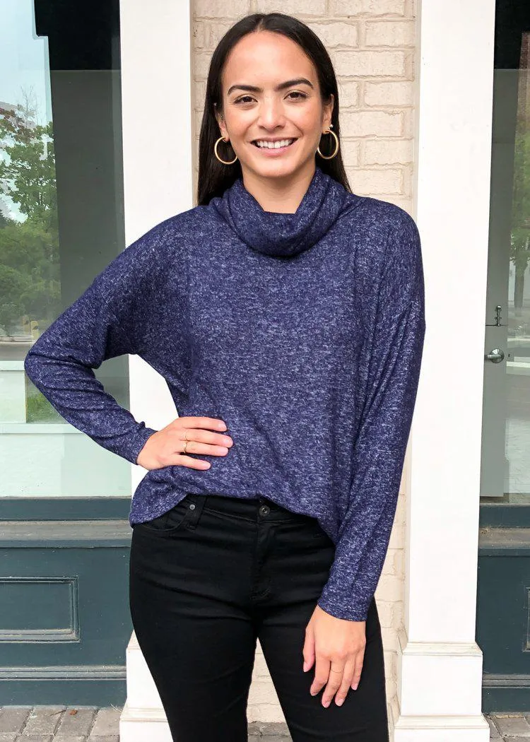 BB Dakota Warm Me Up Marled Cowl Neck Pullover