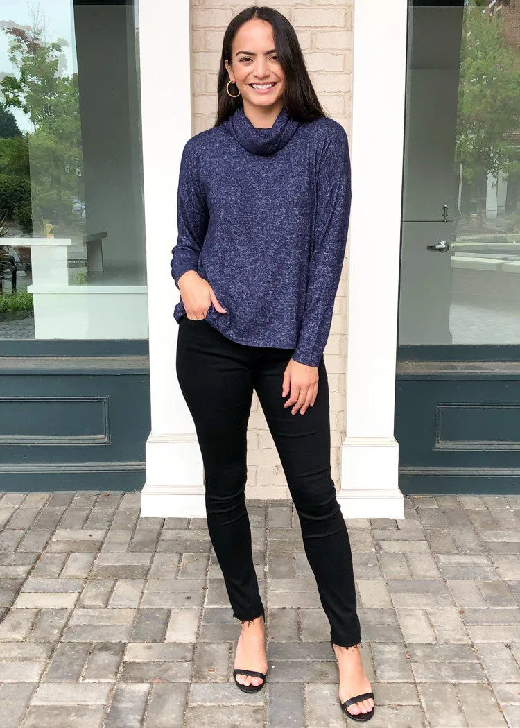 BB Dakota Warm Me Up Marled Cowl Neck Pullover