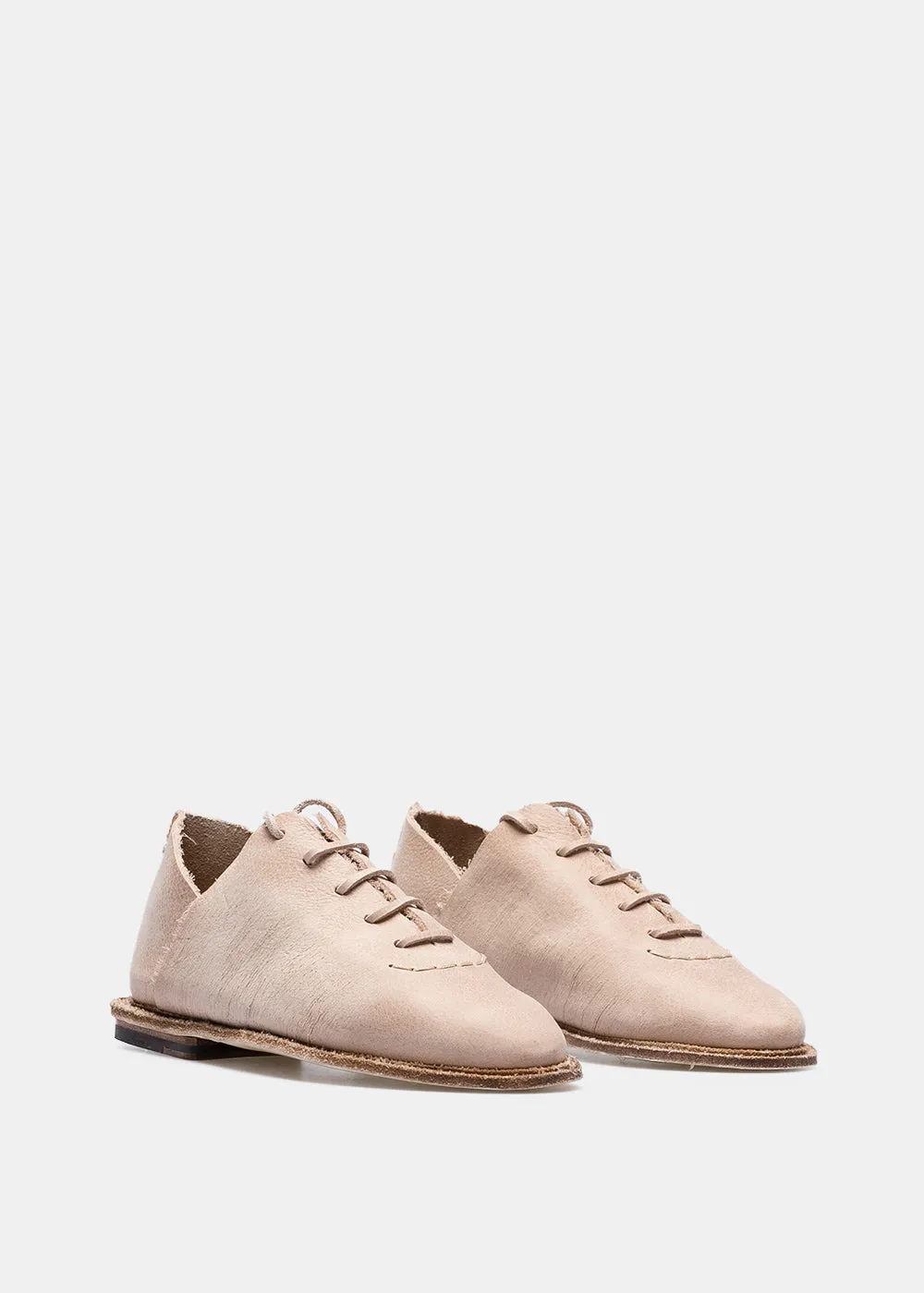 Beige Wax Lace Up Shoes