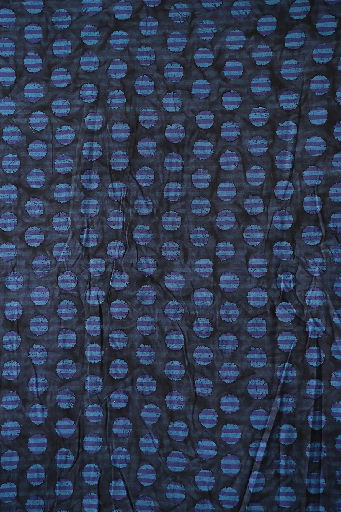 Black And Blue Polka Stripes Pattern Batik Handblock Organic Cotton Fabric
