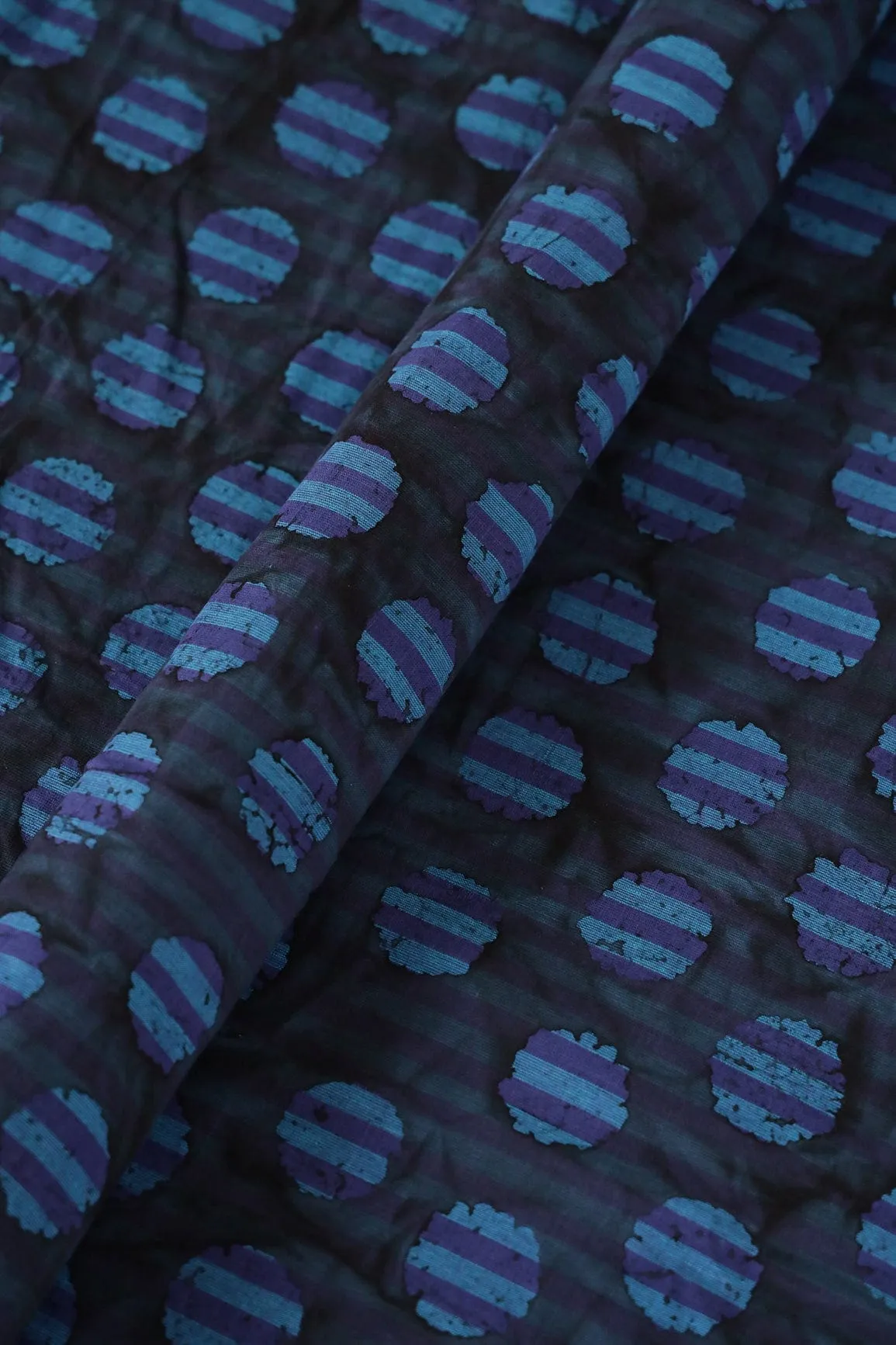 Black And Blue Polka Stripes Pattern Batik Handblock Organic Cotton Fabric