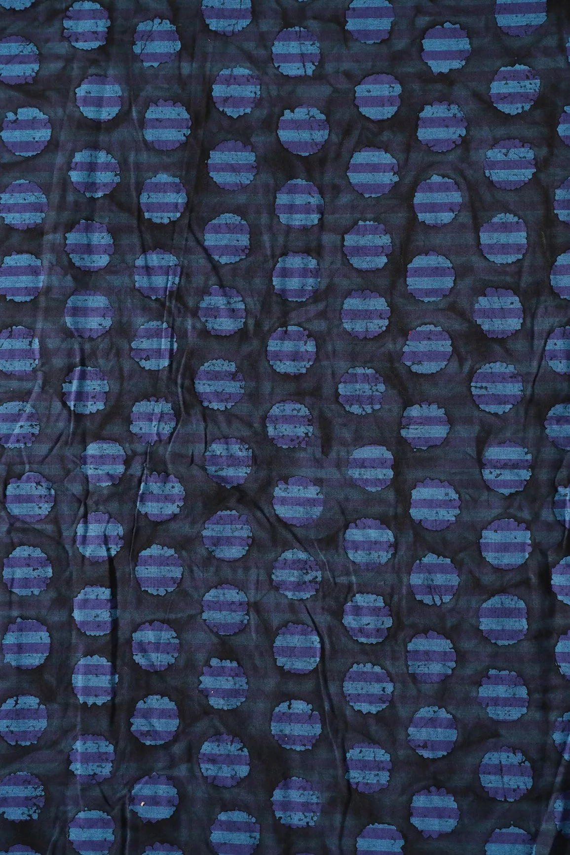 Black And Blue Polka Stripes Pattern Batik Handblock Organic Cotton Fabric