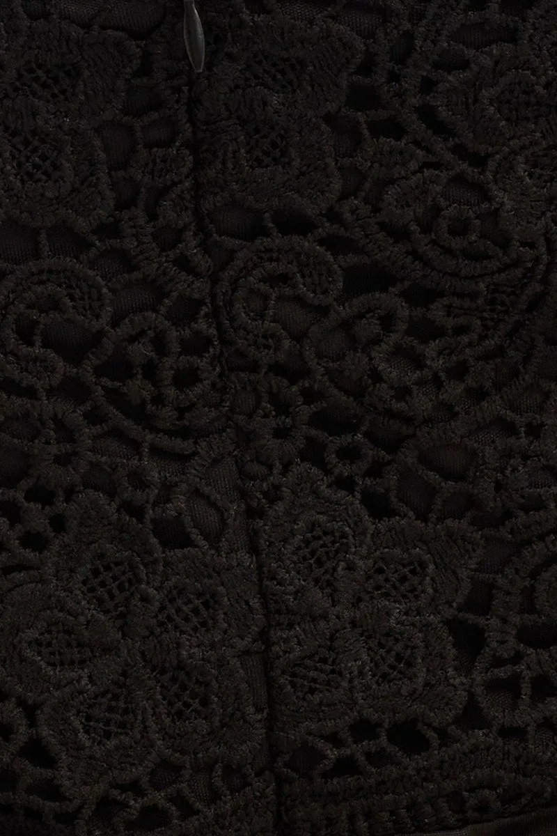Black Bodysuit V Scalloped Neck Strappy Lace