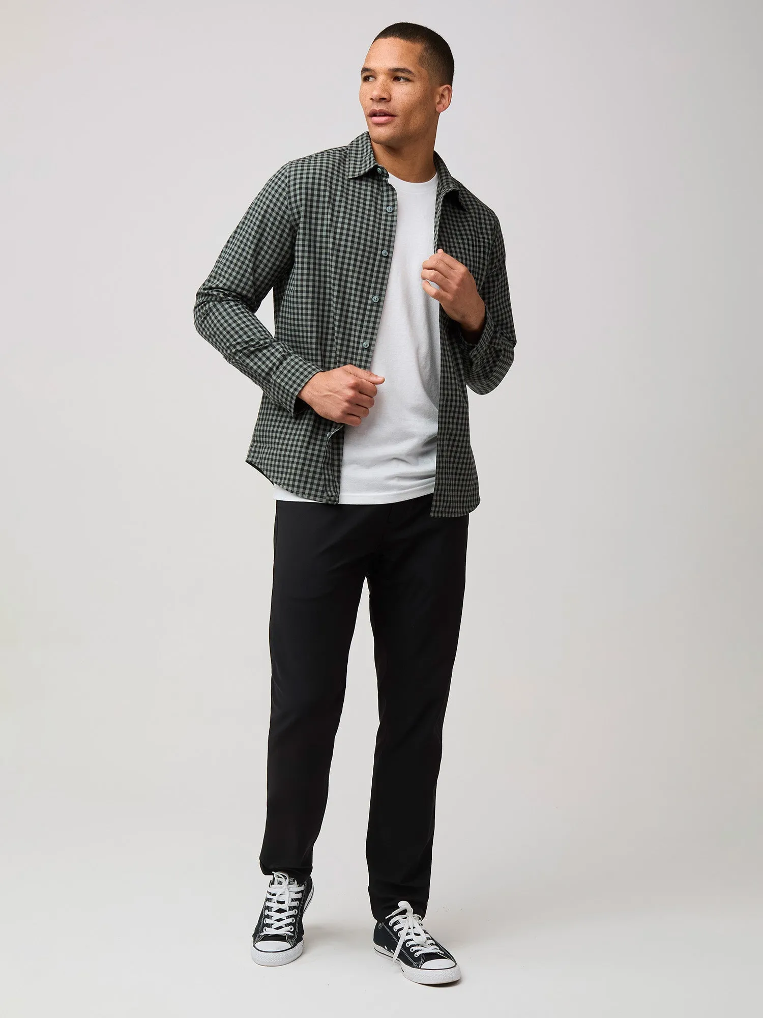 Black   Mercury Green Gingham Long Sleeve Button Up