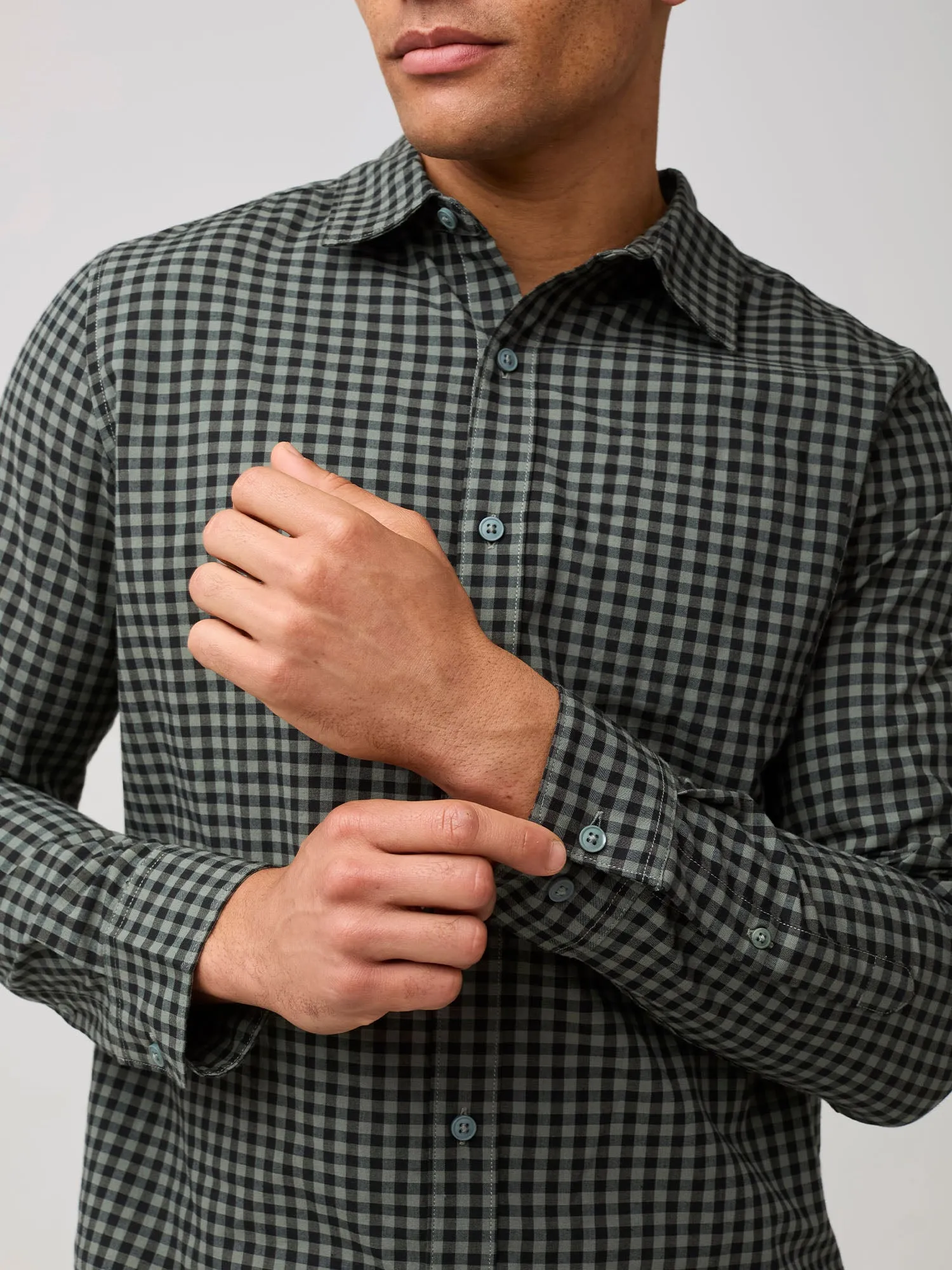 Black   Mercury Green Gingham Long Sleeve Button Up
