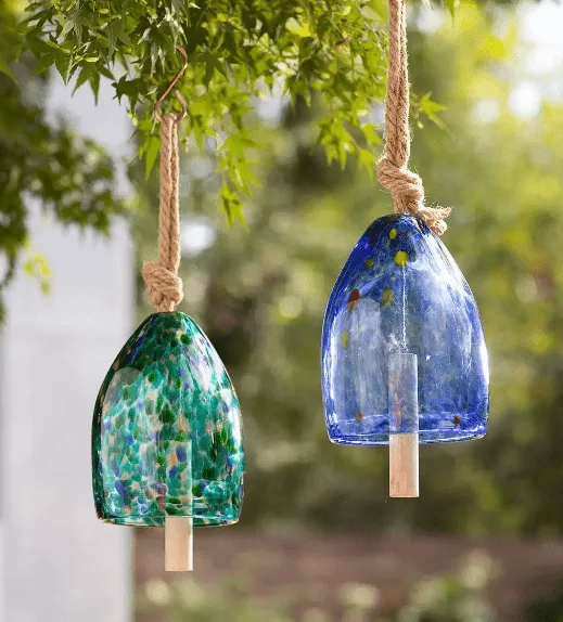Blown Glass Bell Wind Chime, Blue/Green