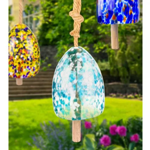 Blown Glass Bell Wind Chime, Blue/Green