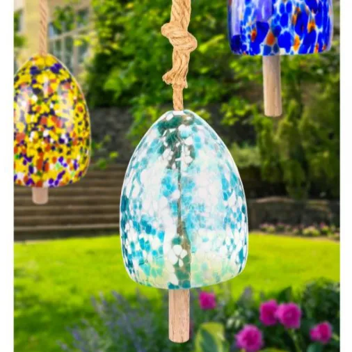 Blown Glass Bell Wind Chime, Cobalt