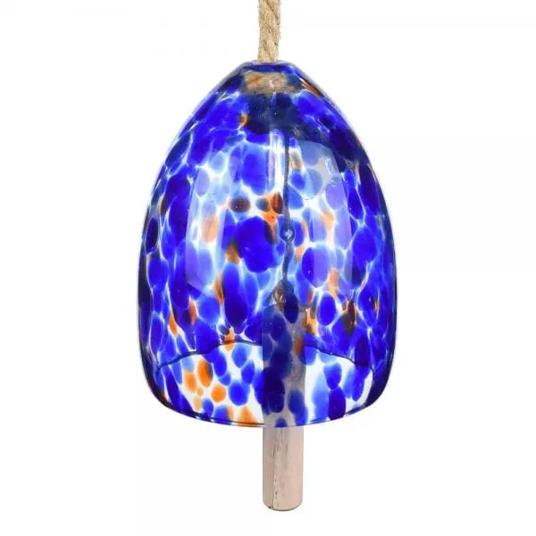 Blown Glass Bell Wind Chime, Cobalt