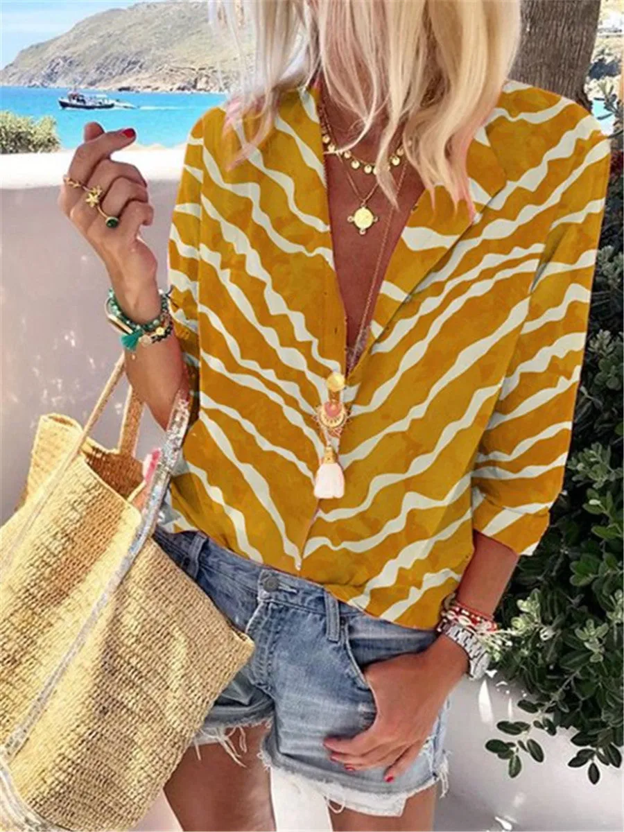 Bohemian Retro Casual Loose Striped Shirt