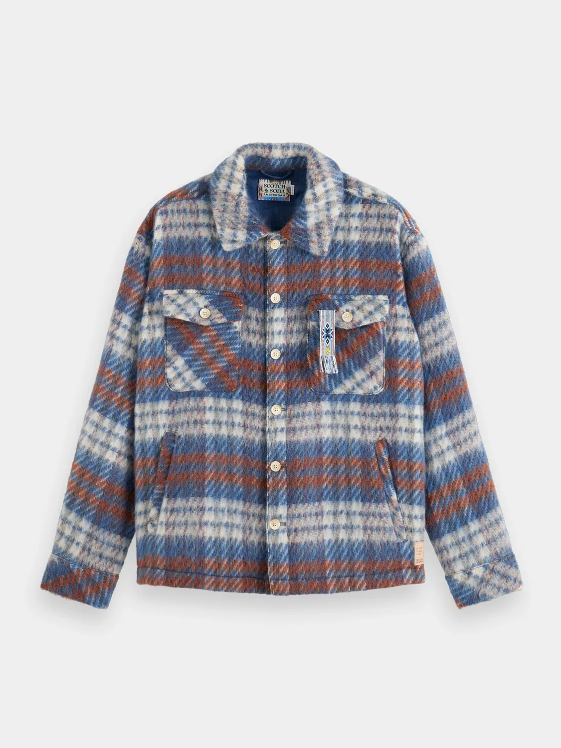 Brushed wool blend check overshirt