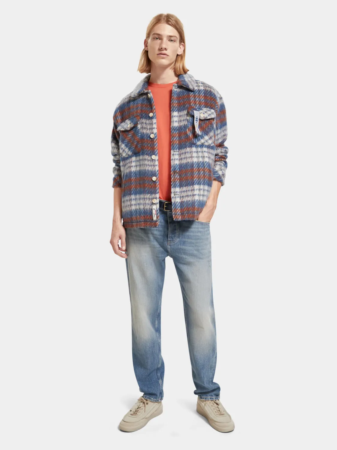 Brushed wool blend check overshirt