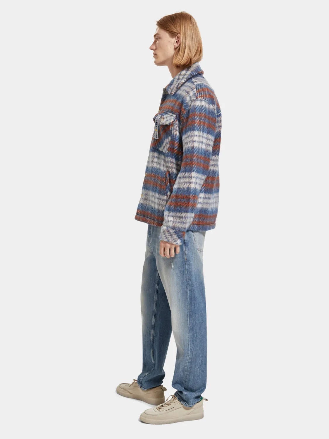 Brushed wool blend check overshirt