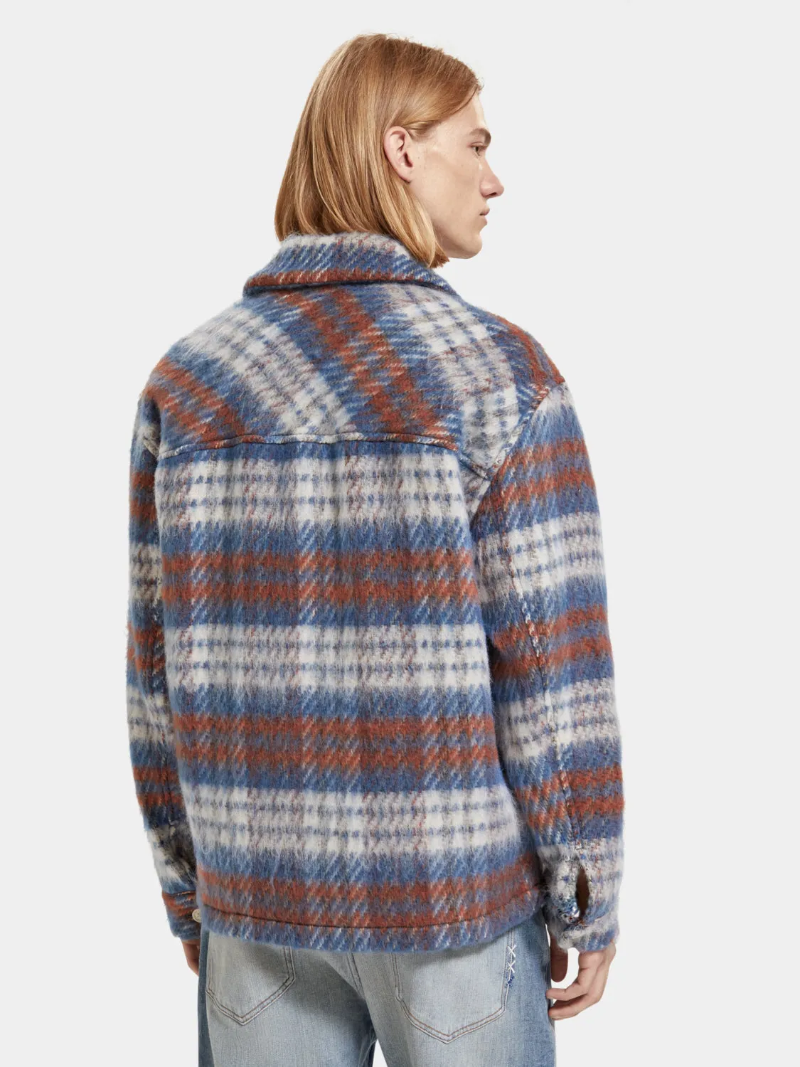 Brushed wool blend check overshirt
