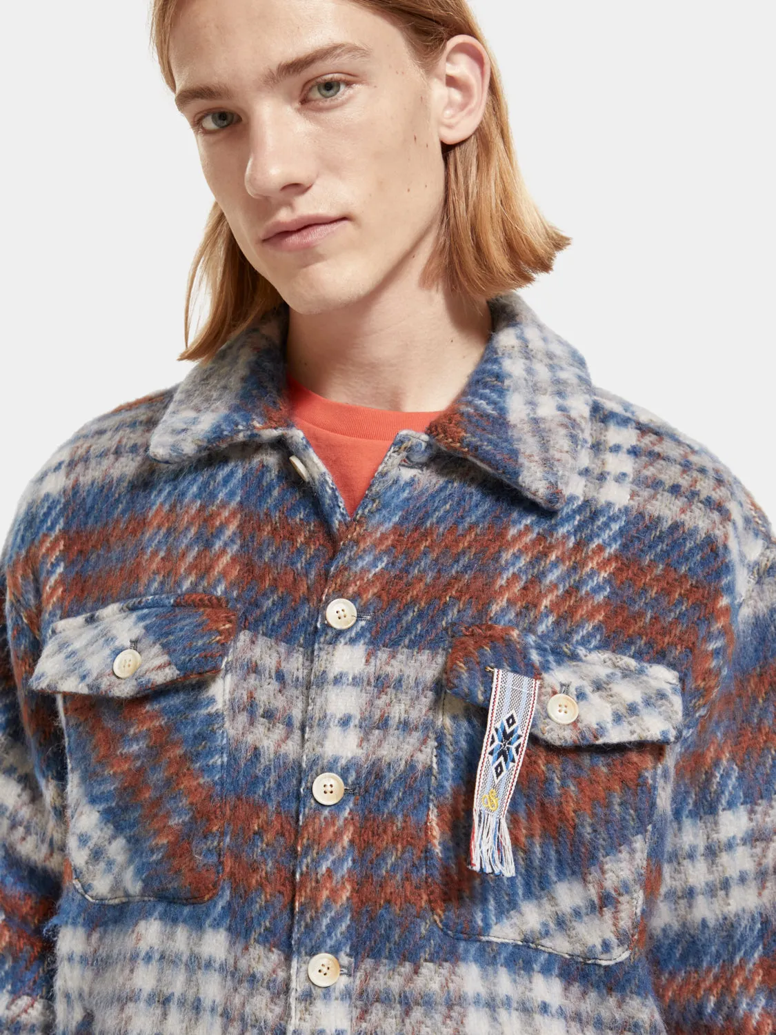 Brushed wool blend check overshirt