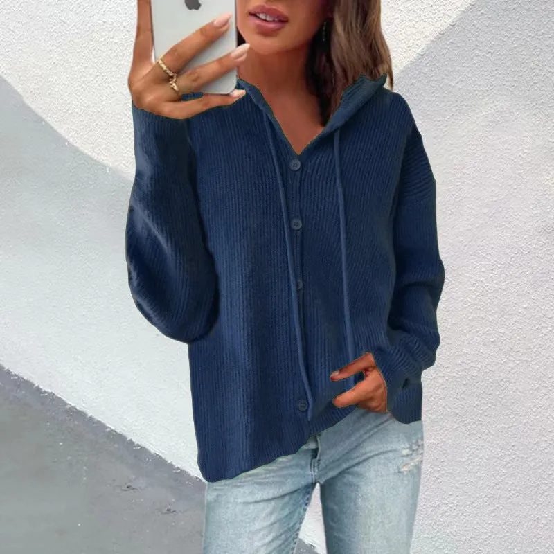 Casual Knitted Sweatshirts Hooded Cardigan Wholesale Womens Tops