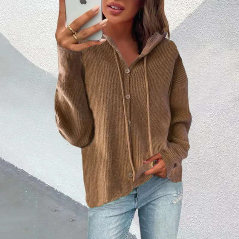 Casual Knitted Sweatshirts Hooded Cardigan Wholesale Womens Tops