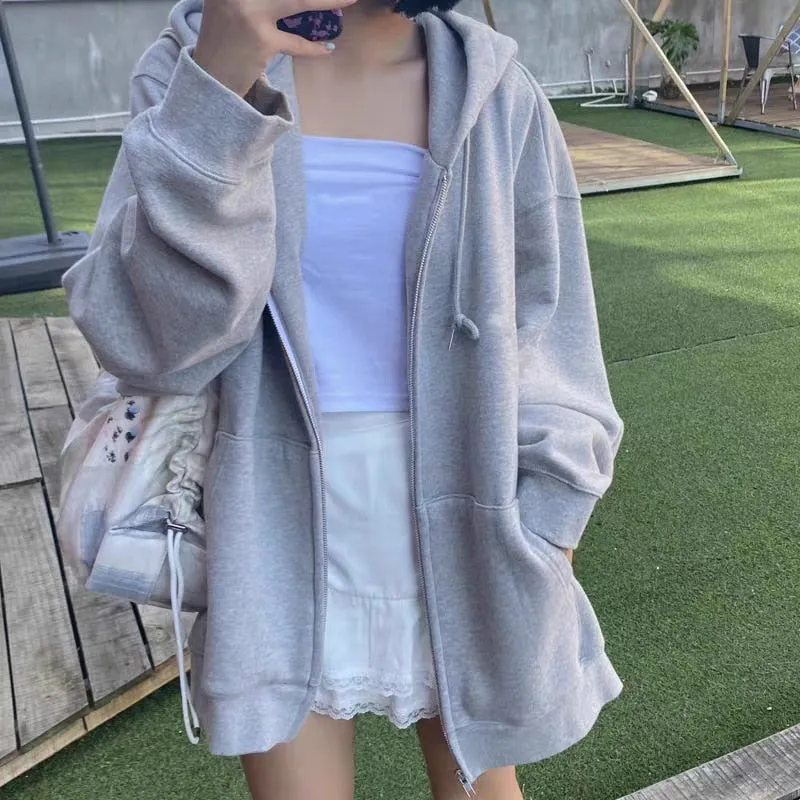Casual Solid Zip Up Hooded