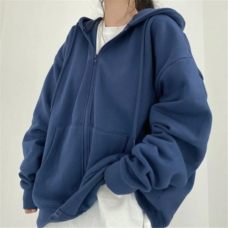 Casual Solid Zip Up Hooded