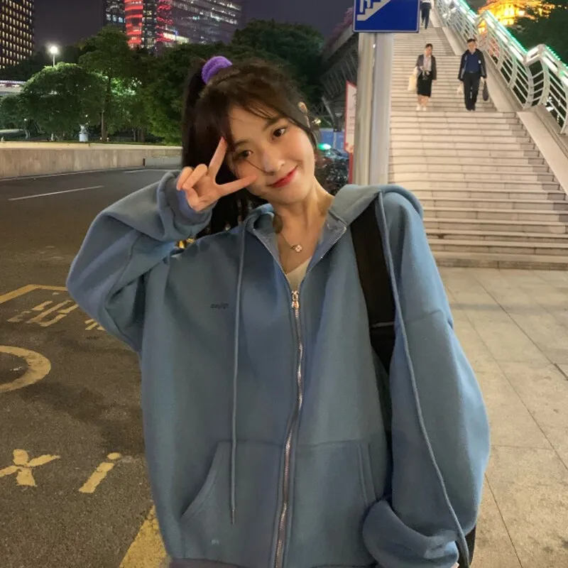 Casual Solid Zip Up Hooded
